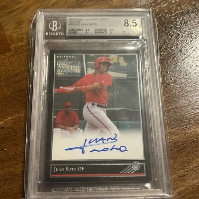 Juan Soto Auto Nationals 2018 Leaf Ultimate Draft Rookie Auto Card  BGS 8.5/9 - Image 1 of 4