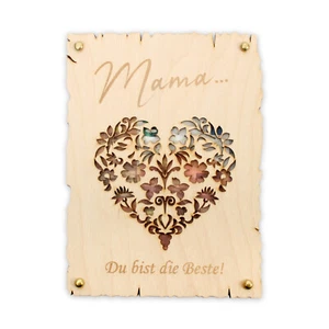 „Mama, du bist die Beste“ - Glückwunsch-Karte aus Holz zum Muttertag - Bild 1 von 7