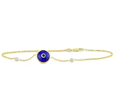 Brazalete Mal de Ojo Oro Amarillo 14K con Diamantes - Azul Índigo 7,5 Pulgadas Foto 1 de 3