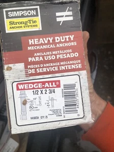 1/2" x 2-3/4" Concrete Wedge Anchor Zinc Simpson Strong-Tie WA50234 (25) - Picture 1 of 4