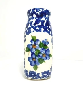 Alpine Pottery Art Pottery Cobalt Blue Floral Blumen Milchflasche Dekor Vase OH - Bild 1 von 9