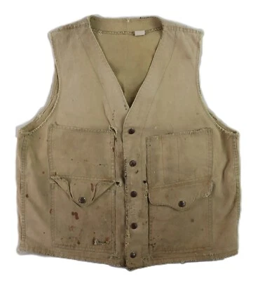 VTG 50s 60s C.C. FILSON Men’s 40 Beige Canvas Hunting Vest DISTRESSED - Image 1 of 4