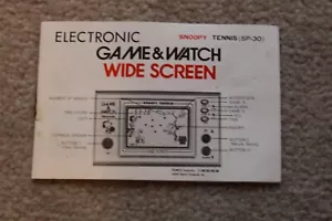 NINTENDO GAME & WATCH SNOOPY TENNIS WIDE SCREEN INSTRUCTION MANUAL VGC - Picture 1 of 2