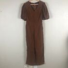 Jacquie The Label Jumpsuit Womens Small Brown Corduroy Pleated Sleeve Versatile