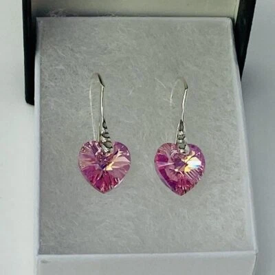 CRYSTAL ELEGANCE Pendientes de corazón de plata 925 joyería rosa rosa hechos con cristales de Swarovski®