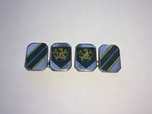 1938 VINTAGE SCONOSCIUTO REGGIMENTO ARGENTO E SMALTO A MANO GEMELLI REGGIMENTALI - Foto 1 di 3