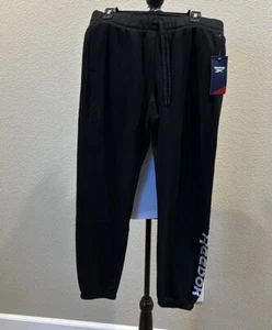 New Black Reebok Logo Drawstring Joggers Size Medium - Picture 1 of 7