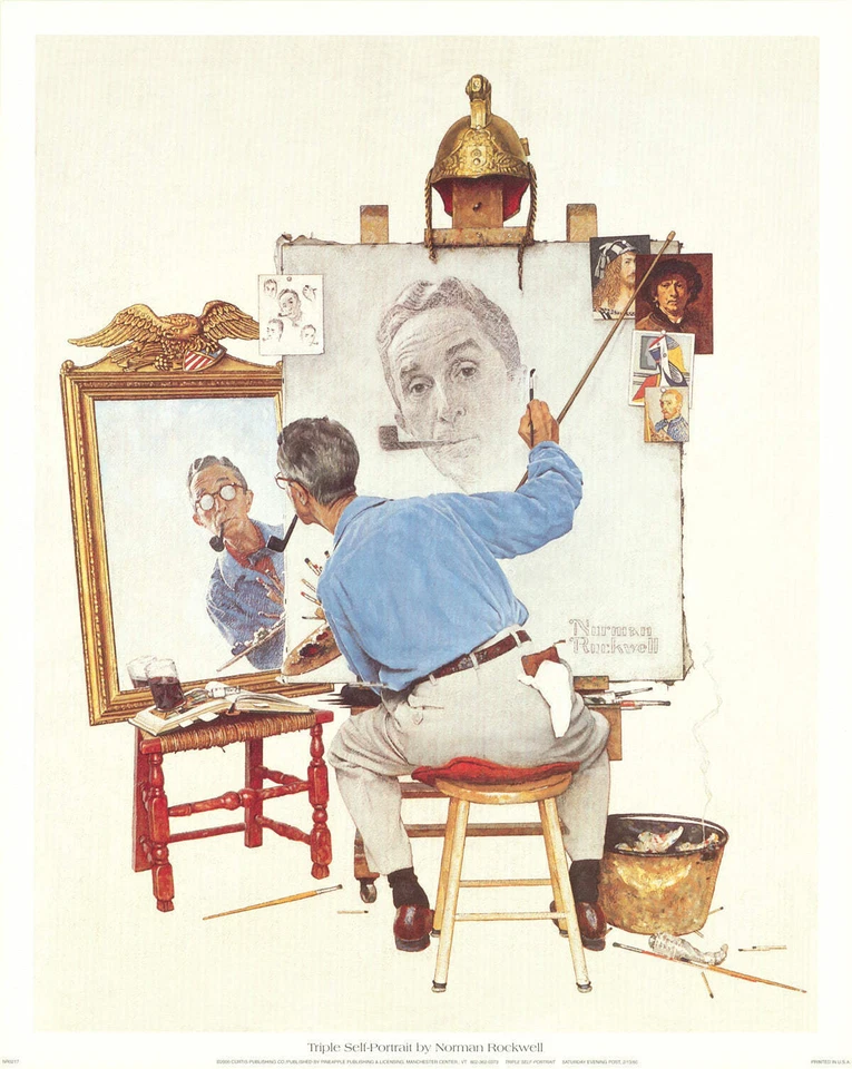 NORMAN ROCKWELL Triple Self-Portrait 15" x 12" Poster 2000 Realism Multicolor - Image 1 of 1