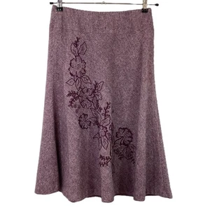 Monsoon Purple Wool Blend Floral Embroidered Flared Skirt UK 8 - Picture 1 of 6