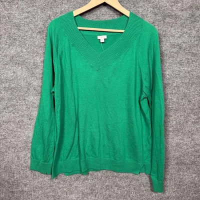 Suéter J.Jill Mujer Talla Grande Verde Cuello en V Preppy Clásico Cápsula Minimalista Foto 1 de 4