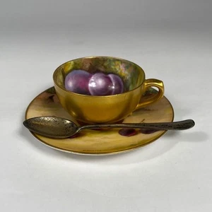 Antique Royal Worcester Painted Fruit F.Harper Gold Demitus Cup Saucer - Picture 1 of 10