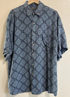 Camisa masculina Robert Stock manga curta XL geométrica seda vintage anos 90 - Imagem 1 de 4
