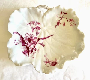 Antike Haviland Limoges blattförmige Schale, handbemalt Floral, Kinsley & Co. 8" - Bild 1 von 2