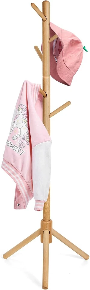 Kids Adjustable Wooden Coat Stand | 9 Hook Beech Wood Freestanding Rack - Image 1 of 4