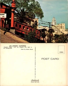 Los Angeles California Postcard Angels Flight with City Hall in Background - Picture 1 of 1
