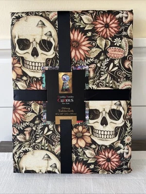 Cynthia Rowley HALLOWEEN Floral Graveyard Skull Curious Gothic Tablecloth 60x120 - Image 1 of 4