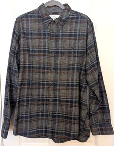 Weatherproof Vintage Men's Size Large Plaid Flannel Shirt Cotton Gray Navy - Picture 1 of 8