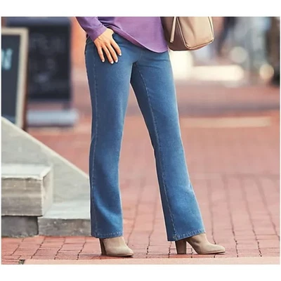 Denim & Co. Comfy Knit Smooth Waist Boot-Cut Jeans Stretch Med Wash Womens sz 12 - Image 1 of 4