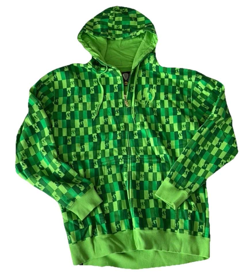 Sudadera con Capucha Electric Visual Verde a Cuadros Cremallera Completa Grande De Colección Y2K Foto 1 de 4
