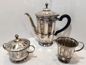 Vintage WMF Art Deco Kaffee-/Teeservice versilbert mit Holzgriff Klappdeckel - Bild 1 von 24