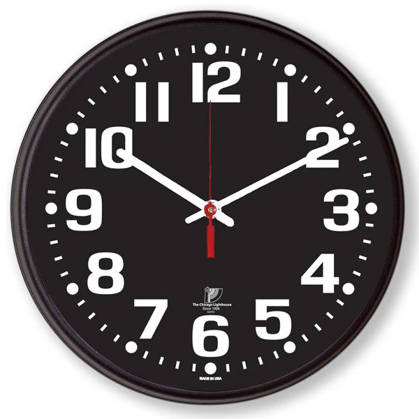 Chicago Lighthouse 12.75" Low Vision Quartz Wall Clock - Black Face with White # - Image 1 of 1