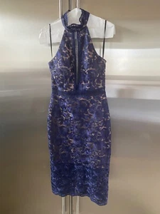 Xscape Neckholder Kleid Größe 10 Cocktail Blau Spitze Nude Overlay - Bild 1 von 8