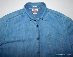 Tommy Hilfiger Custom Fit Long Sleeve Button Down Blue Denim Shirt Mens XL - Picture 1 of 10