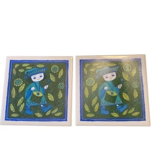 Vintage Holt Howard Ceramic Tile Trivet Hot Plate Renaissance Drummer Lot Of 2 - Picture 1 of 16