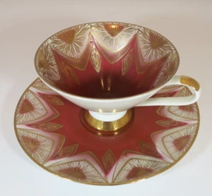 Z&Co Tirschenreuth Bavaria Vintage Teetasse & Untertasse Ziegelrot Gold Art Deco - Bild 1 von 13