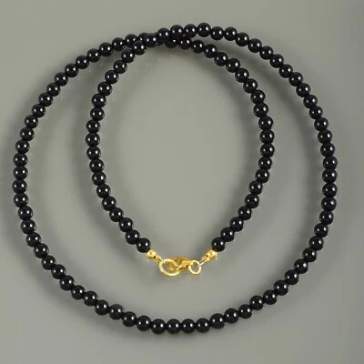 Naturale 4mm Onice Nera Perline Rotonde 18 " Filo Donna Collana Mano Gioielli - Immagine 1 di 4