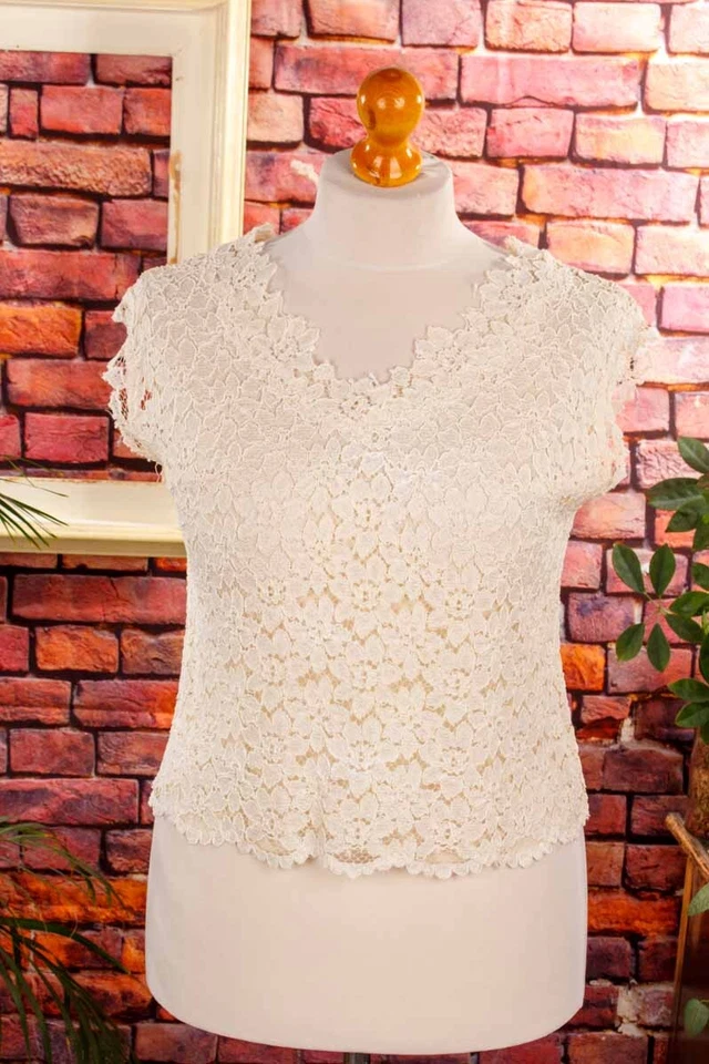 Vintage Orig 60S Top Crema Bianco Pizzo Rockabella Trasparente M - Immagine 1 di 4