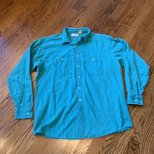Vintage LL Bean Shirt Mens Large Teal Cool Weave Long Sleeve Made In USA Y2K 90s - Picture 1 of 10