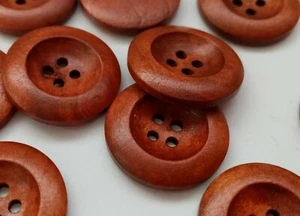 6 Brown Coat Buttons 25mm (1") Wooden 4 Hole Sewing Buttons for Coats & Jackets - Picture 1 of 2