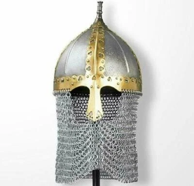 Casco Funcional Boyar Ruso Medieval Cota de Malla con Forro con Soporte de Madera Foto 1 de 2