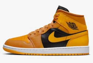 WMNS NIKE AIR JORDAN 1 RETRO MID OG SZ 10.5 CHUTNEY TAXI YELLOW BALCK BQ6472-700 - Picture 1 of 6