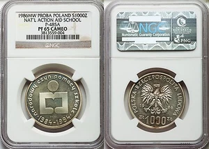 Rare Poland 1986 Proba pattern 1000 Z-National ActionAid School NGC  PF65 Cameo  - Picture 1 of 1