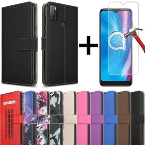 For Alcatel 1S 2021 Case, Slim Leather Wallet Stand Phone Cover + Tempered Glass - Picture 1 of 18