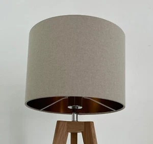 Lampshade Natural Beige Textured Linen Brushed Copper Drum Light Shade - Picture 1 of 15