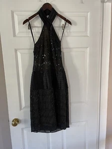 Abito nero collezione Max Azria 100% seta con perline e bretelle taglia 2 - Foto 1 di 7