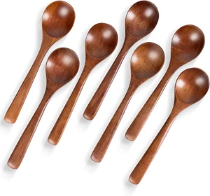 7 PCS Wooden Spoons for Eating, 7 Inch Wooden Honey Spoons for Tea, Wood Teaspoo - Picture 1 of 12