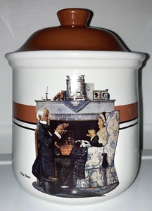 NEW AVENUES ROCKWELL'S CORNER Tea Time Ceramic 9" Cookie Jar - Picture 1 of 9