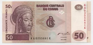 Congo Dem. Rep. 50 Francs 4-1-2000 Pick 91A UNC Uncirculated Banknote HdM - Picture 1 of 3
