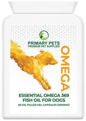 Primary Pets Premium Pet Supplies. Omega 3,6,9 for Dogs 60 Oil Gel Capsules