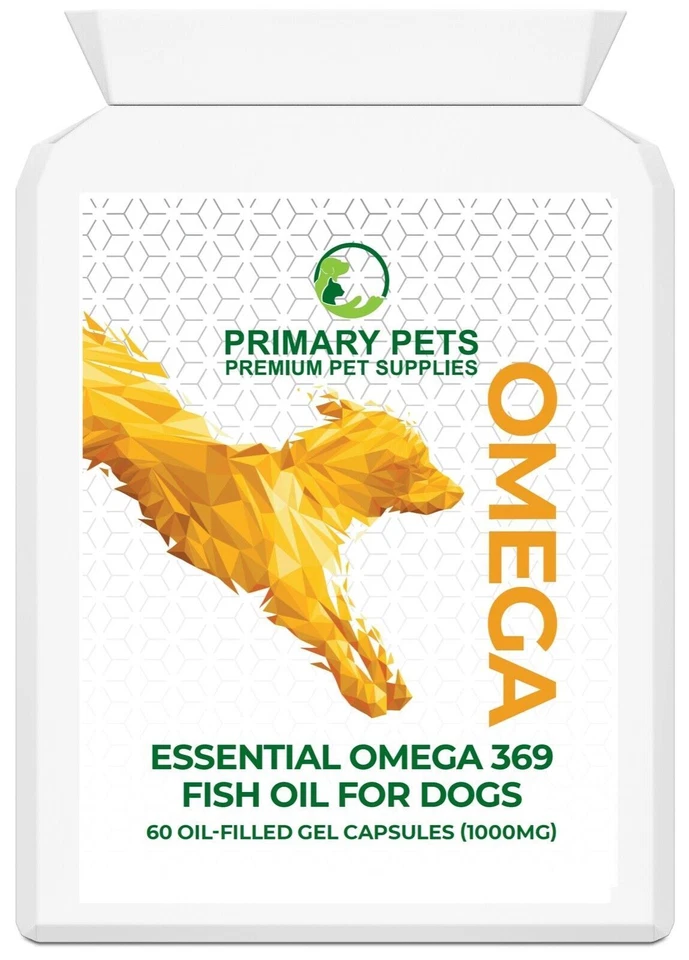 Primary Pets Premium Pet Supplies. Omega 3,6,9 for Dogs 60 Oil Gel Capsules