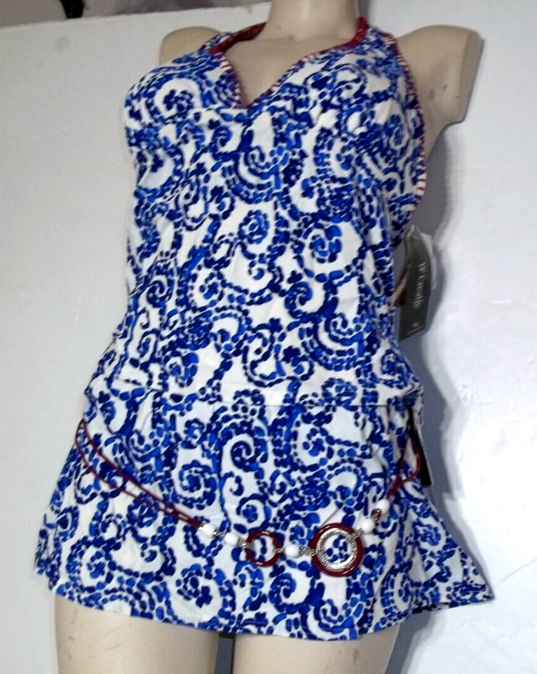 NOVO TRAJE DE BANHO BE CREATIVE TAMANHO 12 SAIA TANKINI TOP PARTE INFERIOR SAIA AZUL 2 PEÇAS - Imagem 1 de 4