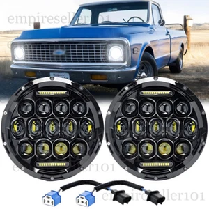 Pair 7" Round LED Headlight Hi-Lo Beam Fit Chevy C10/20/30 Pickup LUV Nova Vega - Picture 1 of 10