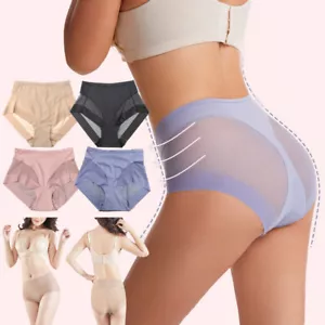 Women High Waist Ice Silk Seamless Shaping Panties Butt Lifting Underwear Brief◁ - Picture 1 of 24