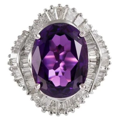 Anillo de circonita cúbica de 2,06 quilates amatista tono púrpura brillante 11,00 quilates con forma de baguette Foto 1 de 4