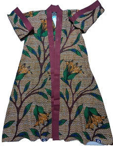 BESIDA DUSTER Open Front Long Kimono Tan African Nigerian Floral - Women S/M NEW - Picture 1 of 17