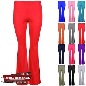 Ladies High Waist Lounge Pant Bell Bottom Womens Flared Hippie Palazzo Leggings - Picture 1 of 15